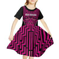 Custom Basketball New Zealand Kid Short Sleeve Dress Pink Maori Ta Moko Indigenous LT9 - Polynesian Pride