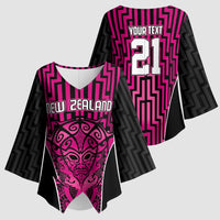 Custom Basketball New Zealand Kimono Sleeve Blouse Pink Maori Ta Moko Indigenous LT9 - Polynesian Pride