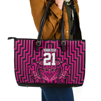 Custom Basketball New Zealand Leather Tote Bag Pink Maori Ta Moko Indigenous LT9 - Polynesian Pride