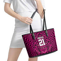 Custom Basketball New Zealand Leather Tote Bag Pink Maori Ta Moko Indigenous LT9 - Polynesian Pride