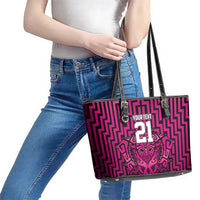 Custom Basketball New Zealand Leather Tote Bag Pink Maori Ta Moko Indigenous LT9 - Polynesian Pride