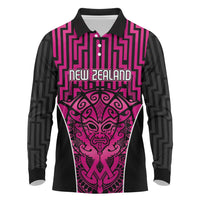 Custom Basketball New Zealand Long Sleeve Polo Shirt Pink Maori Ta Moko Indigenous LT9 Pink - Polynesian Pride