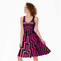 Custom Basketball New Zealand Midi Dress Pink Maori Ta Moko Indigenous LT9 - Polynesian Pride