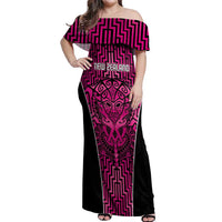 Custom Basketball New Zealand Off Shoulder Maxi Dress Pink Maori Ta Moko Indigenous LT9 Women Pink - Polynesian Pride