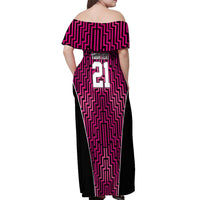 Custom Basketball New Zealand Off Shoulder Maxi Dress Pink Maori Ta Moko Indigenous LT9 - Polynesian Pride