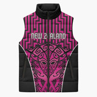 Custom Basketball New Zealand Sleeveless Puffer Jacket Pink Maori Ta Moko Indigenous - Polynesian Pride