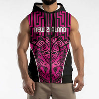 Custom Basketball New Zealand Sleeveless Zip Hoodie Pink Maori Ta Moko Indigenous LT9 - Polynesian Pride