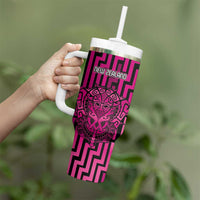 Custom Basketball New Zealand Tumbler With Handle Pink Maori Ta Moko Indigenous LT9 - Polynesian Pride