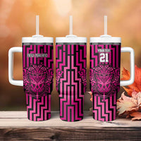 Custom Basketball New Zealand Tumbler With Handle Pink Maori Ta Moko Indigenous LT9 - Polynesian Pride