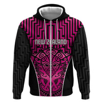Custom Basketball New Zealand Zip Hoodie Pink Maori Ta Moko Indigenous LT9 Zip Hoodie Pink - Polynesian Pride