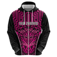 Custom Basketball New Zealand Zip Hoodie Pink Maori Ta Moko Indigenous LT9 - Polynesian Pride