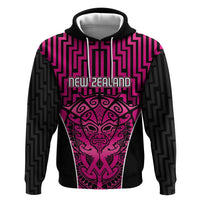 Custom Basketball New Zealand Zip Hoodie Pink Maori Ta Moko Indigenous LT9 Pullover Hoodie Pink - Polynesian Pride