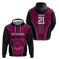 Custom Basketball New Zealand Zip Hoodie Pink Maori Ta Moko Indigenous LT9 - Polynesian Pride