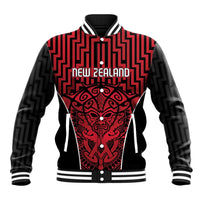 Custom Basketball New Zealand Baseball Jacket Red Maori Ta Moko Indigenous - Polynesian Pride