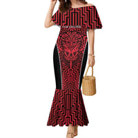 Custom Basketball New Zealand Family Matching Mermaid Dress and Hawaiian Shirt Red Maori Ta Moko Indigenous LT9 Mom's Dress Red - Polynesian Pride