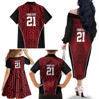 Custom Basketball New Zealand Family Matching Off The Shoulder Long Sleeve Dress and Hawaiian Shirt Red Maori Ta Moko Indigenous LT9 - Polynesian Pride