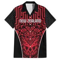 Custom Basketball New Zealand Family Matching Off The Shoulder Long Sleeve Dress and Hawaiian Shirt Red Maori Ta Moko Indigenous LT9 Dad's Shirt - Short Sleeve Red - Polynesian Pride