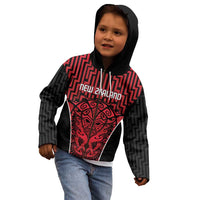 Custom Basketball New Zealand Kid Hoodie Red Maori Ta Moko Indigenous LT9 - Polynesian Pride