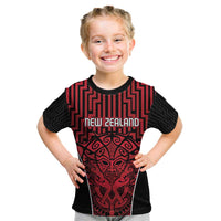 Custom Basketball New Zealand Kid T Shirt Red Maori Ta Moko Indigenous LT9 Red - Polynesian Pride