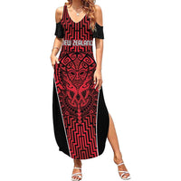 Custom Basketball New Zealand Summer Maxi Dress Red Maori Ta Moko Indigenous LT9 Women Red - Polynesian Pride