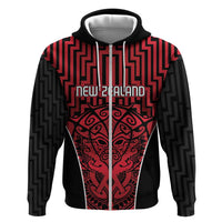 Custom Basketball New Zealand Zip Hoodie Red Maori Ta Moko Indigenous LT9 Zip Hoodie Red - Polynesian Pride
