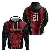 Custom Basketball New Zealand Zip Hoodie Red Maori Ta Moko Indigenous LT9 - Polynesian Pride