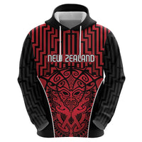 Custom Basketball New Zealand Zip Hoodie Red Maori Ta Moko Indigenous LT9 - Polynesian Pride