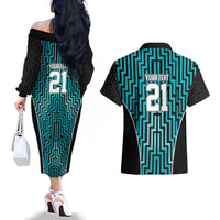 Custom Basketball New Zealand Couples Matching Off The Shoulder Long Sleeve Dress and Hawaiian Shirt Teal Maori Ta Moko Indigenous LT9 - Polynesian Pride