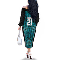 Custom Basketball New Zealand Family Matching Off The Shoulder Long Sleeve Dress and Hawaiian Shirt Teal Maori Ta Moko Indigenous LT9 - Polynesian Pride
