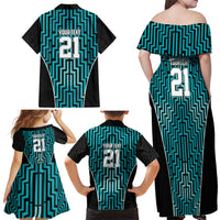 Custom Basketball New Zealand Family Matching Off Shoulder Maxi Dress and Hawaiian Shirt Teal Maori Ta Moko Indigenous LT9 - Polynesian Pride