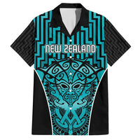 Custom Basketball New Zealand Family Matching Off Shoulder Short Dress and Hawaiian Shirt Teal Maori Ta Moko Indigenous LT9 Dad's Shirt - Short Sleeve Teal - Polynesian Pride