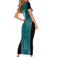 Custom Basketball New Zealand Family Matching Short Sleeve Bodycon Dress and Hawaiian Shirt Teal Maori Ta Moko Indigenous LT9 - Polynesian Pride