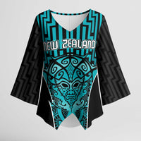 Custom Basketball New Zealand Kimono Sleeve Blouse Teal Maori Ta Moko Indigenous LT9 Female Teal - Polynesian Pride