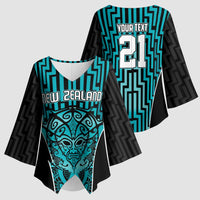 Custom Basketball New Zealand Kimono Sleeve Blouse Teal Maori Ta Moko Indigenous LT9 - Polynesian Pride