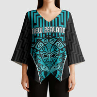 Custom Basketball New Zealand Kimono Sleeve Blouse Teal Maori Ta Moko Indigenous LT9 - Polynesian Pride