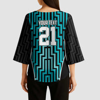 Custom Basketball New Zealand Kimono Sleeve Blouse Teal Maori Ta Moko Indigenous LT9 - Polynesian Pride