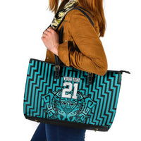 Custom Basketball New Zealand Leather Tote Bag Teal Maori Ta Moko Indigenous LT9 Teal - Polynesian Pride