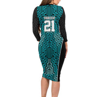 Custom Basketball New Zealand Long Sleeve Bodycon Dress Teal Maori Ta Moko Indigenous LT9 - Polynesian Pride