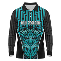 Custom Basketball New Zealand Long Sleeve Polo Shirt Teal Maori Ta Moko Indigenous LT9 Teal - Polynesian Pride