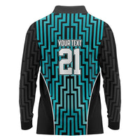 Custom Basketball New Zealand Long Sleeve Polo Shirt Teal Maori Ta Moko Indigenous LT9 - Polynesian Pride