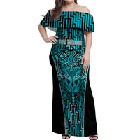 Custom Basketball New Zealand Off Shoulder Maxi Dress Teal Maori Ta Moko Indigenous LT9 Women Teal - Polynesian Pride