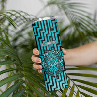 Custom Basketball New Zealand Skinny Tumbler Teal Maori Ta Moko Indigenous LT9 - Polynesian Pride