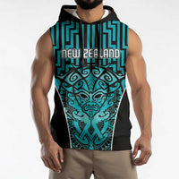 Custom Basketball New Zealand Sleeveless Hoodie Teal Maori Ta Moko Indigenous LT9 - Polynesian Pride