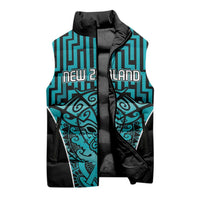 Custom Basketball New Zealand Sleeveless Puffer Jacket Teal Maori Ta Moko Indigenous - Polynesian Pride