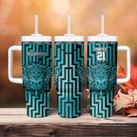 Custom Basketball New Zealand Tumbler With Handle Teal Maori Ta Moko Indigenous LT9 - Polynesian Pride
