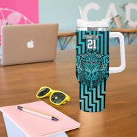 Custom Basketball New Zealand Tumbler With Handle Teal Maori Ta Moko Indigenous LT9 - Polynesian Pride