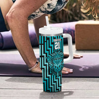 Custom Basketball New Zealand Tumbler With Handle Teal Maori Ta Moko Indigenous LT9 - Polynesian Pride