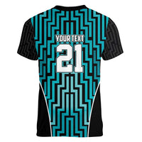 Custom Basketball New Zealand Women V-Neck T-Shirt Teal Maori Ta Moko Indigenous LT9 - Polynesian Pride