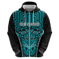 Custom Basketball New Zealand Zip Hoodie Teal Maori Ta Moko Indigenous LT9 - Polynesian Pride