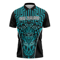Custom Basketball New Zealand Zipper Polo Shirt Teal Maori Ta Moko Indigenous LT9 Teal - Polynesian Pride